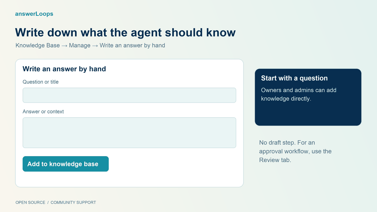 Entering a question and answer, then publishing it directly to the knowledge base